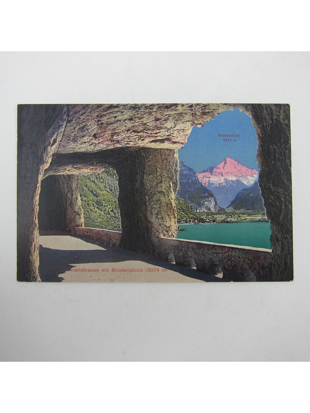 Postcard Switzerland Axenstrasse Cliff Road on Mountain & Bristenstock Antique